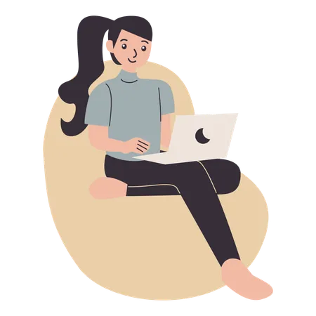 Girl freelance working at home  Illustration