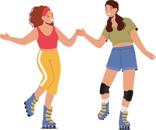 Girl Friend Characters Roller Skating Laugh And Share Moments Glide Smoothly On Wheels Enjoying The Freedom And Joy Of Companionship And Outdoor Activities Cartoon People Vector Illustration Illustration