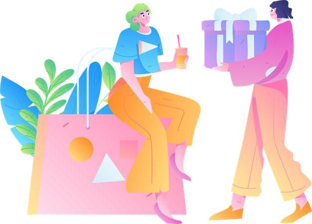 Girl friends doing gift shopping  Illustration