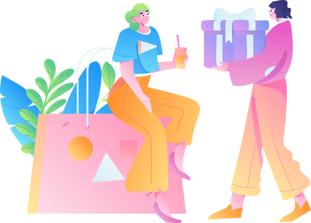 Girl friends doing gift shopping  Illustration