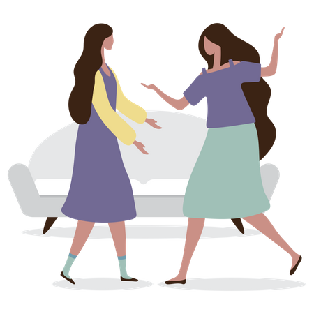 Girl friends going to hug each other Illustration