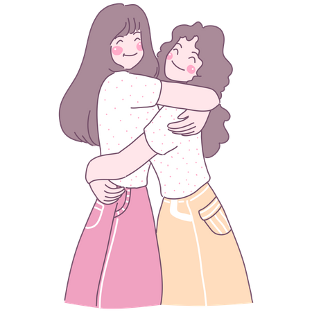 Girl friends hugging each other Illustration