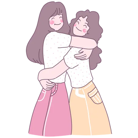 Girl friends hugging each other  Illustration