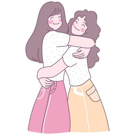 Girl friends hugging each other  Illustration