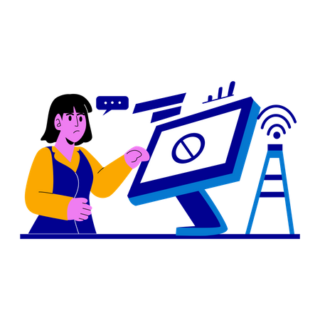 Girl frustrated due to network error  Illustration