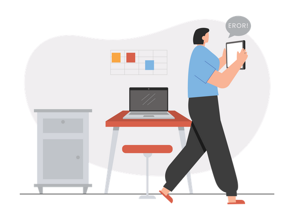 Girl frustrated due to network error Illustration