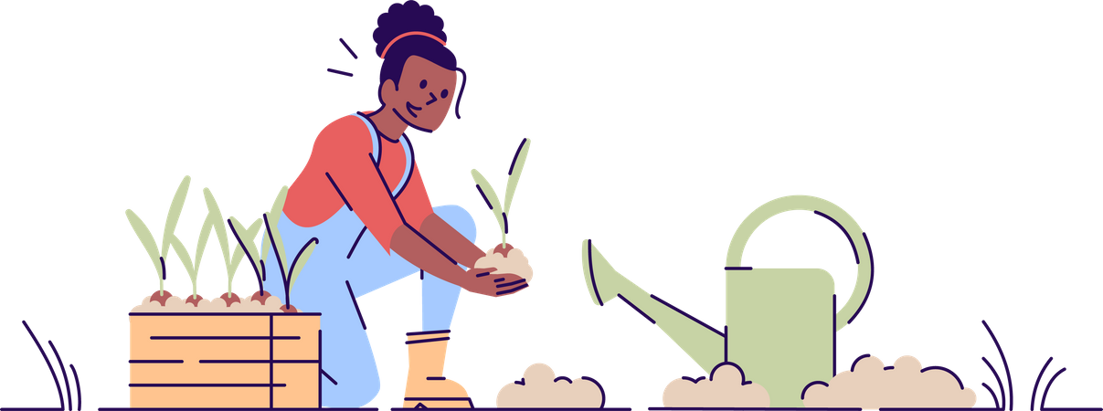 Girl gardening Illustration