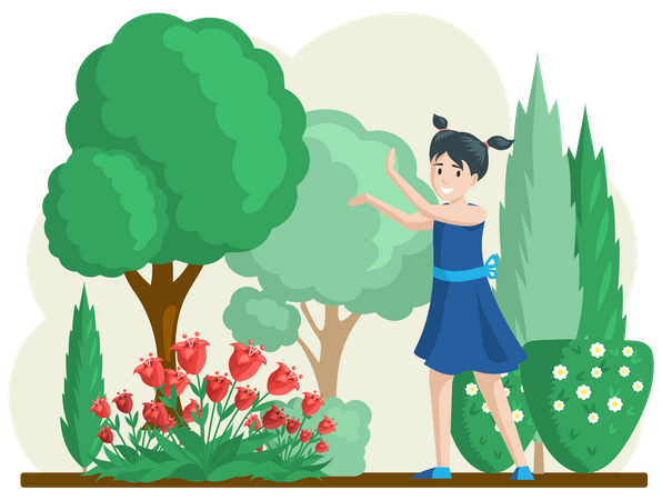 Girl gardening plants Illustration