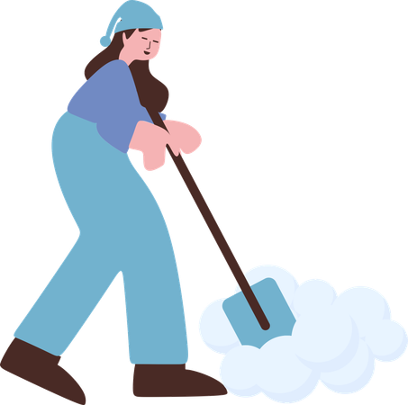 Girl gathering snow using shovel  Illustration