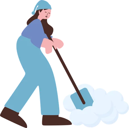 Girl gathering snow using shovel  Illustration