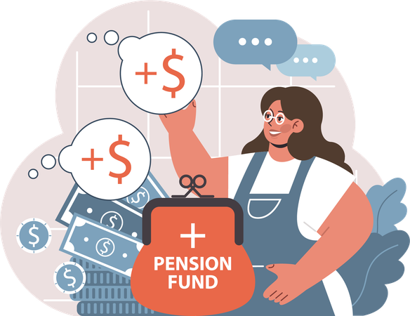 Girl geeting pension fund  Illustration