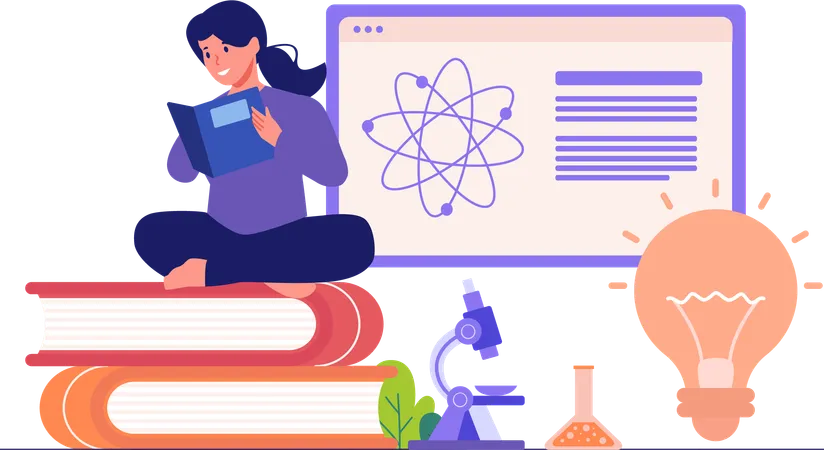 Girl Generating Ideas On Science  Illustration