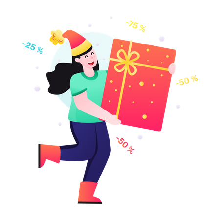 Girl get Christmas gift card  Illustration