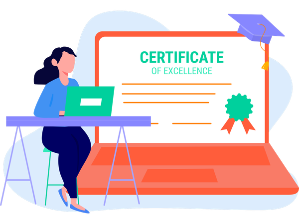 Girl Get Course Certificate  Illustration