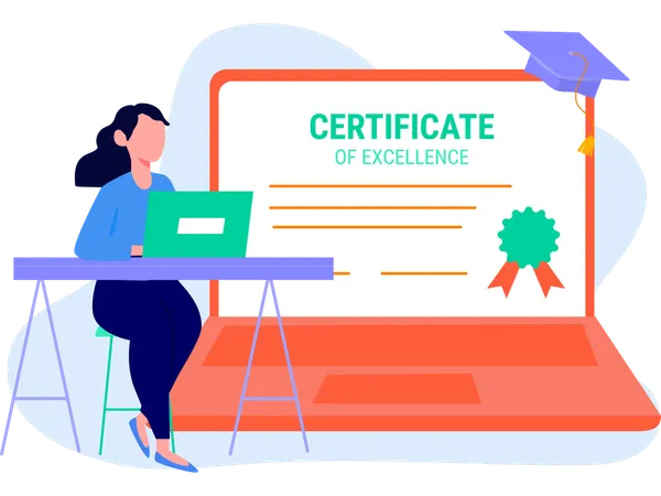 Girl Get Course Certificate  Illustration