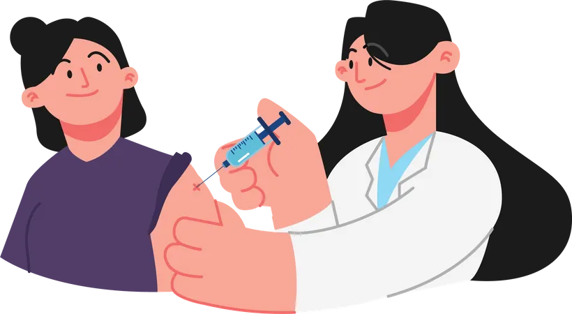 Girl get vaccine injection from doctor Illustration