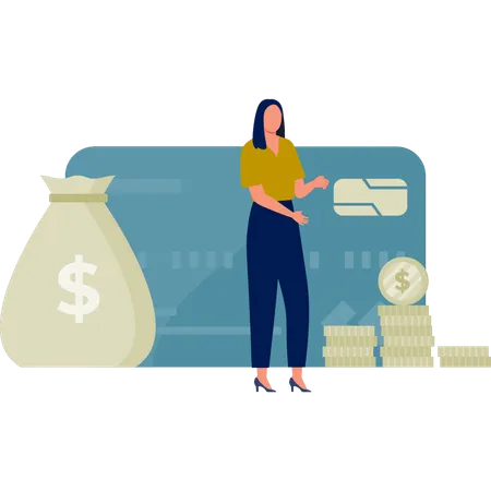 Girl gets debit card amount  Illustration