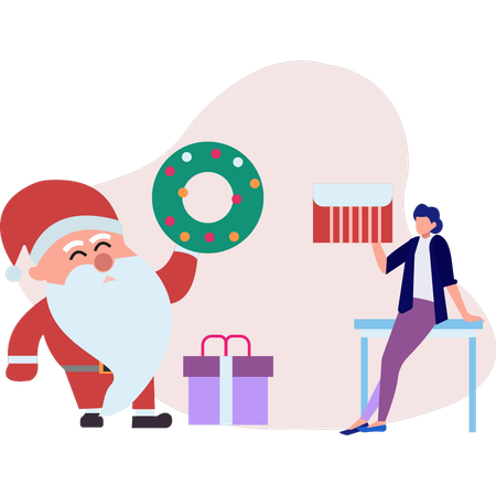 Girl gets gift from santa  Illustration