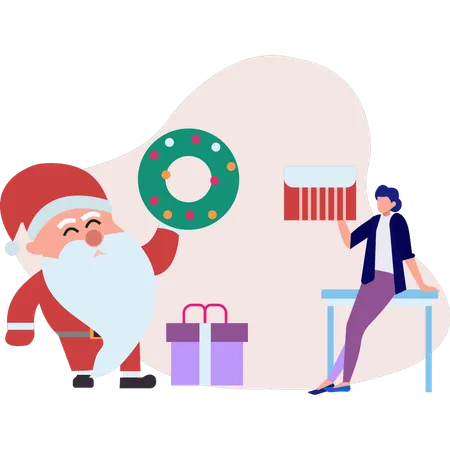 Girl gets gift from santa  Illustration