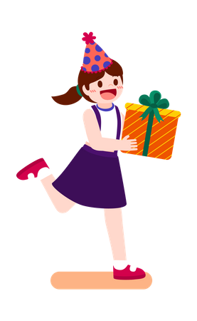 Girl gets gift on birthday Illustration