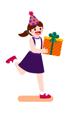 Girl gets gift on birthday  Illustration