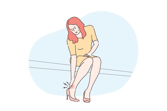 Girl gets leg pain while wearing high heels  イラスト