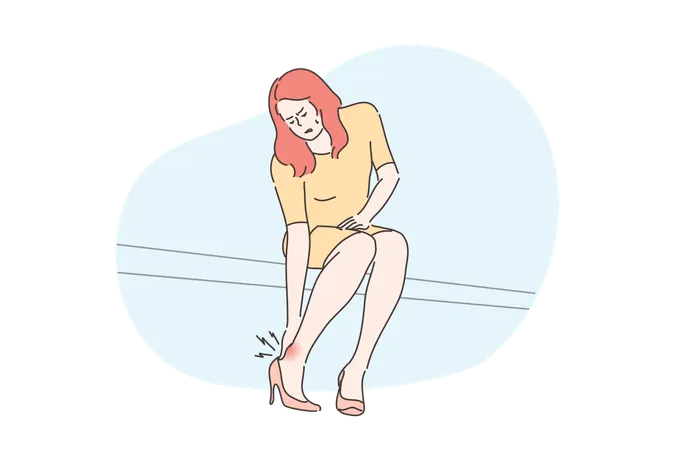 Pain Business Health Care Desease Concept Young Unhappy Businesswoman Manager Cartoon Character Feeling Hurt Getting Corn From Shoes Vein Thrombosis Varicosity Illnesses Treatment Illustration イラスト