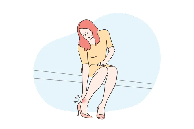 Girl gets leg pain while wearing high heels  Illustration