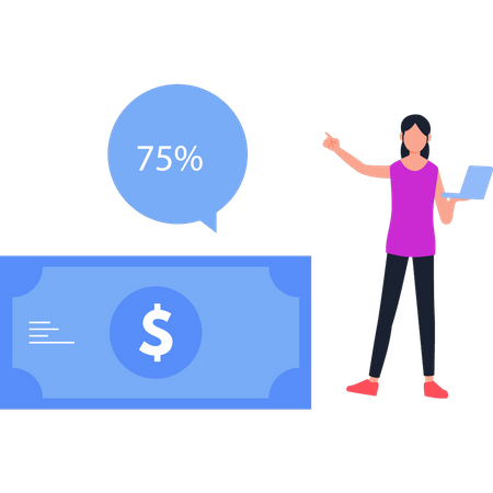 Girl Getting 75 Cashback  Illustration