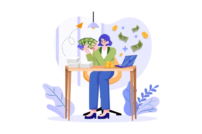 Girl Getting A Business Loan Illustration