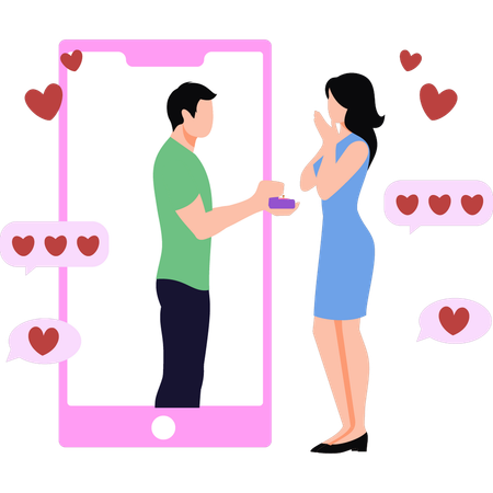 Girl getting a proposal from a guy online  Illustration