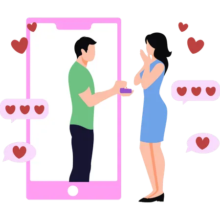 A Girl Getting A Proposal From A Guy Online Illustration