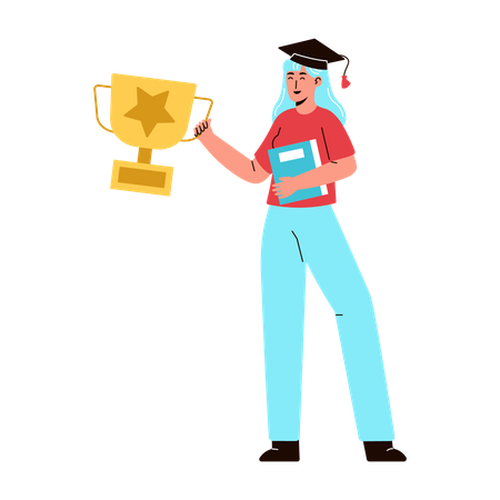 Girl getting achievement trophy  Illustration