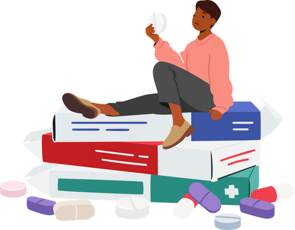 Girl getting addicted to medication  Illustration