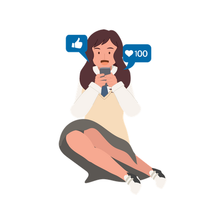 Girl getting angry due to social media  Illustration