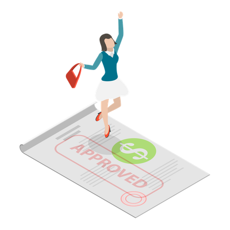 Girl getting Bank Credit  Illustration