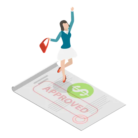 Girl getting Bank Credit  Illustration