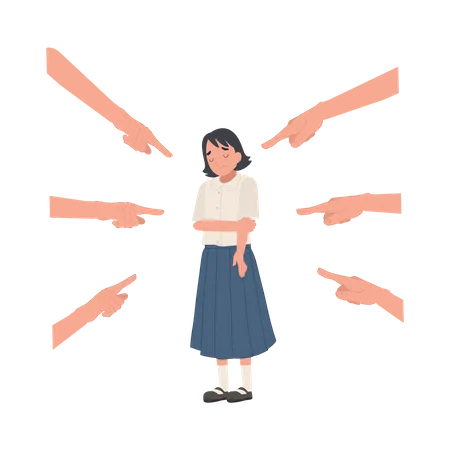 A Victim Of Bullying Concept Unhappy Thai Student Girl Is Sad From Bullying In School Flat Vector Cartoon Illustration Illustration