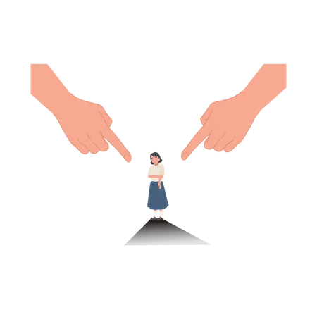 Blame And Shame Against Children Concept Small Of Student Girl With Huge Hands As Parents Expectation Flat Vector Cartoon Illustration Illustration