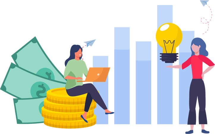 Girl getting Business investment Idea Illustration