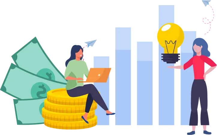 Girl getting Business investment Idea  Illustration