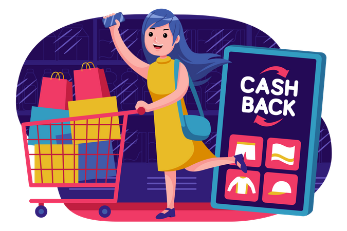 Girl getting cash from online shopping  Illustration