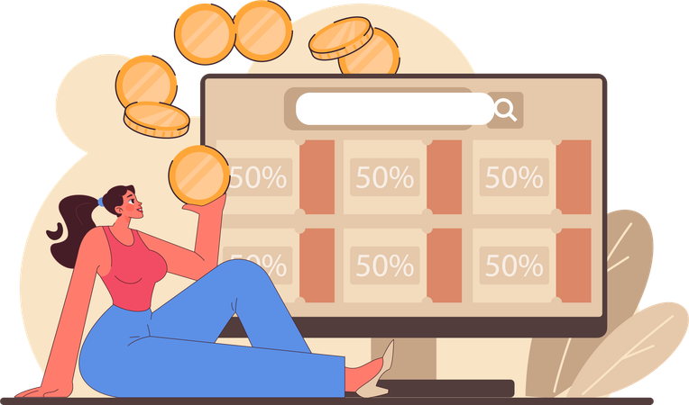 Girl getting cashback from online shopping  Illustration