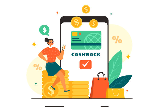 Girl Getting Cashback  Illustration