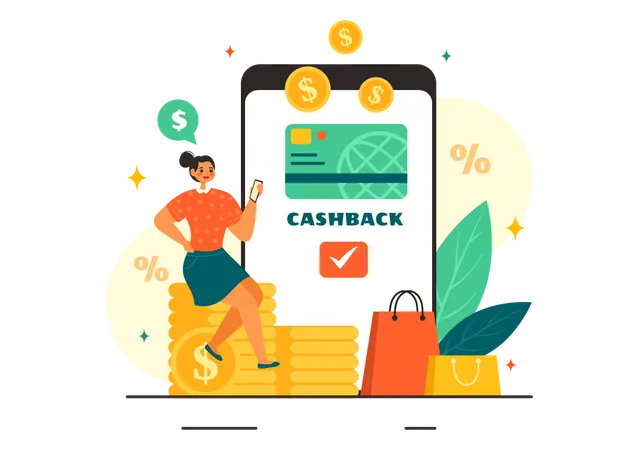 Girl Getting Cashback  Illustration