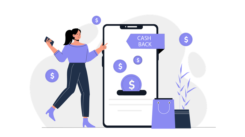 Girl getting cashback money  Illustration