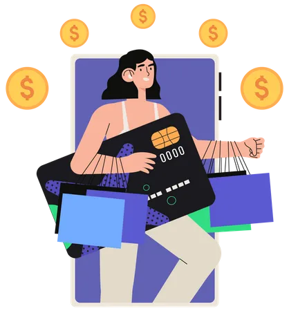 Girl getting cashback offer  Illustration