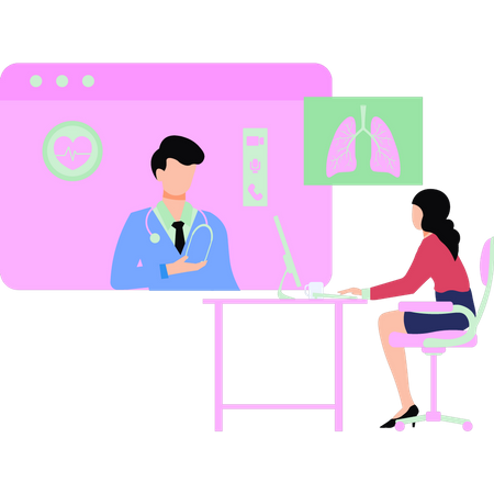 Girl  getting checked up online  イラスト