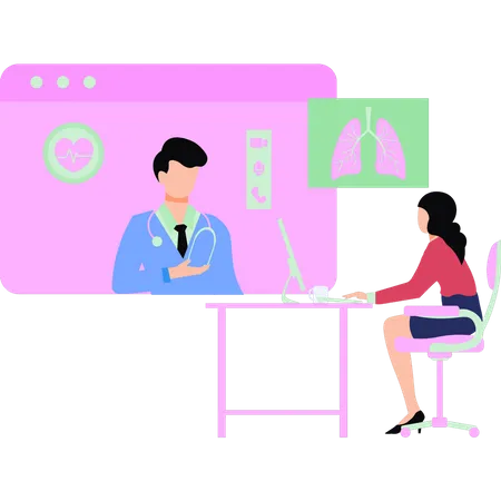 Girl  getting checked up online  Illustration
