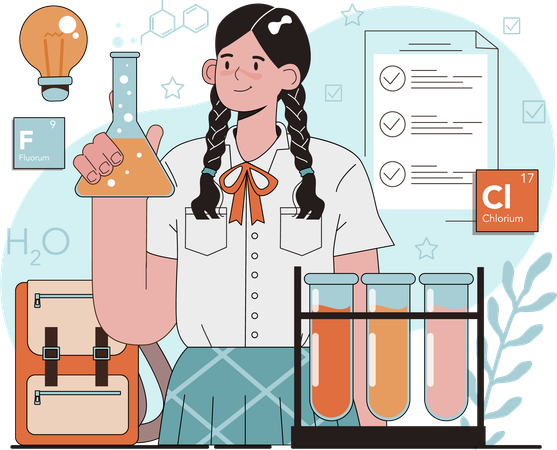 Girl getting chemical idea  Illustration